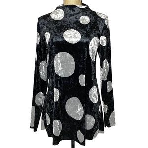 Alembika Black Silver Long Sleeve Polka Dot Blouse Top